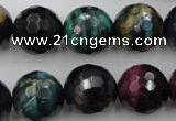 CTE586 15.5 inches 16mm faceted round colorful tiger eye beads