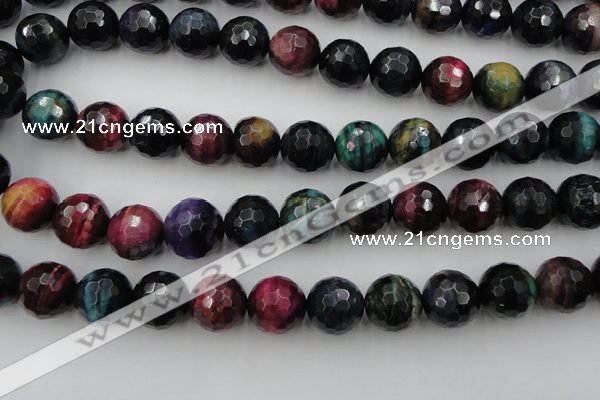 CTE587 15.5 inches 18mm faceted round colorful tiger eye beads