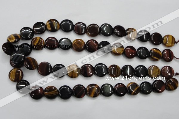 CTE62 15.5 inches 14mm flat round mixed tiger eye gemstone beads