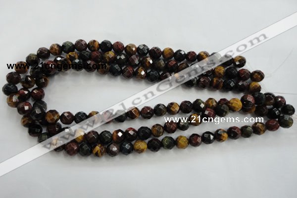 CTE713 15.5 inches 10mm faceted round mixed color tiger eye beads