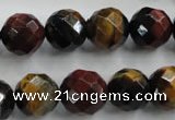 CTE715 15.5 inches 14mm faceted round mixed color tiger eye beads