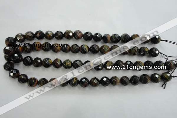 CTE724 15.5 inches 12mm faceted round yellow & blue tiger eye beads