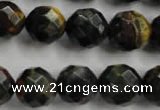 CTE725 15.5 inches 14mm faceted round yellow & blue tiger eye beads