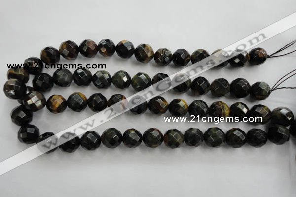 CTE725 15.5 inches 14mm faceted round yellow & blue tiger eye beads