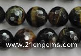 CTE726 15.5 inches 16mm faceted round yellow & blue tiger eye beads