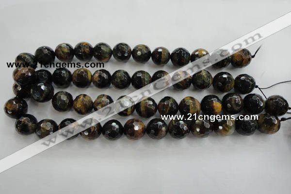 CTE726 15.5 inches 16mm faceted round yellow & blue tiger eye beads