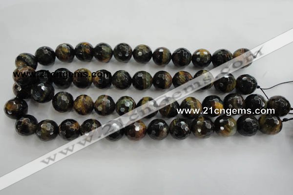 CTE727 15.5 inches 18mm faceted round yellow & blue tiger eye beads