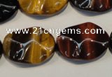 CTE802 15.5 inches 18*25mm wavy oval colorful tiger eye beads