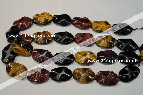 CTE803 15.5 inches 20*30mm wavy oval colorful tiger eye beads