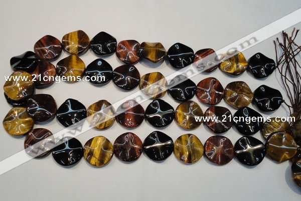 CTE806 15.5 inches 20mm wavy coin colorful tiger eye beads