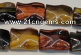 CTE810 15.5 inches 15*20mm wavy rectangle colorful tiger eye beads