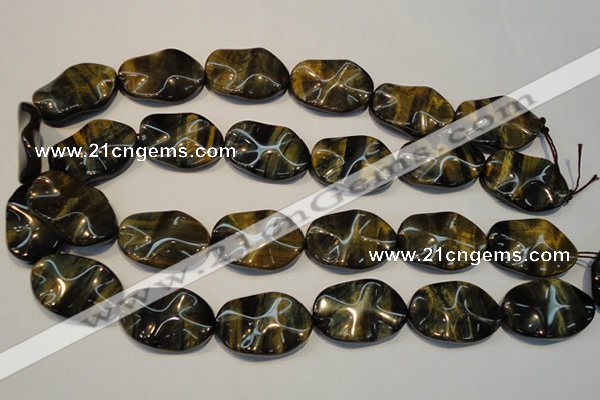 CTE820 15.5 inches 20*30mm wavy oval blue tiger eye beads