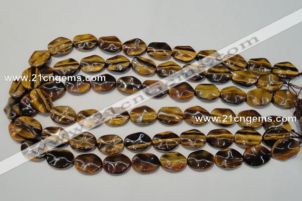 CTE830 15.5 inches 13*18mm wavy oval yellow tiger eye beads