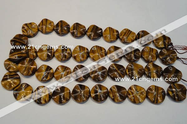 CTE836 15.5 inches 20mm wavy coin yellow tiger eye beads