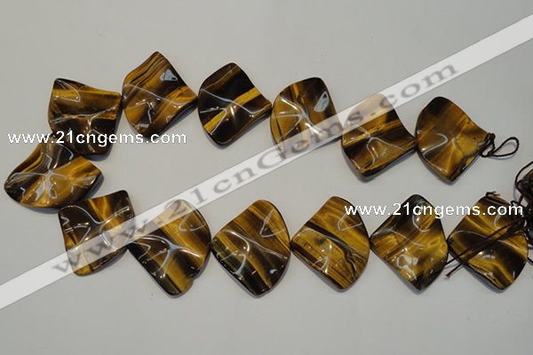 CTE845 15.5 inches 30*40mm wavy triangle yellow tiger eye beads