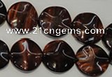 CTE852 15.5 inches 16mm wavy coin red tiger eye beads