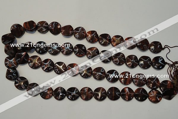 CTE852 15.5 inches 16mm wavy coin red tiger eye beads