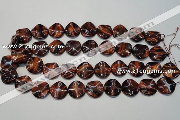 CTE854 15.5 inches 20mm wavy coin red tiger eye beads