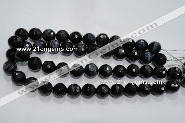 CTE925 15.5 inches 14mm faceted round silver tiger eye beads