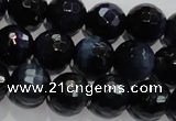 CTE935 15.5 inches 14mm faceted round dyed blue tiger eye beads