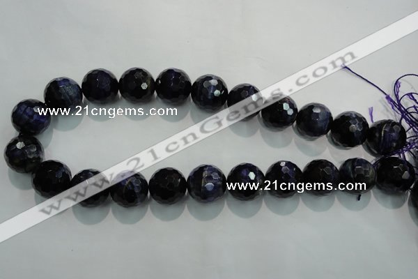 CTE936 15.5 inches 16mm faceted round dyed blue tiger eye beads