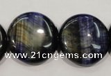 CTE965 15.5 inches 25mm flat round dyed blue tiger eye beads