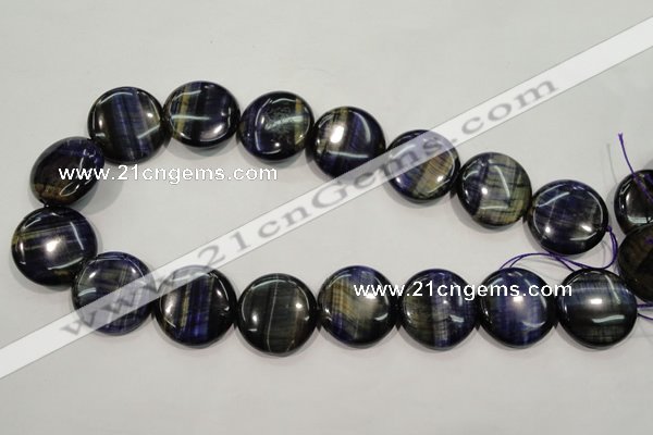 CTE965 15.5 inches 25mm flat round dyed blue tiger eye beads