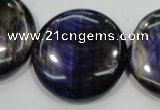 CTE966 15.5 inches 30mm flat round dyed blue tiger eye beads