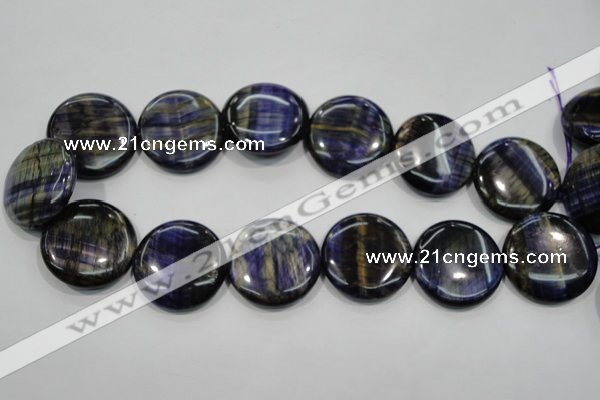 CTE966 15.5 inches 30mm flat round dyed blue tiger eye beads