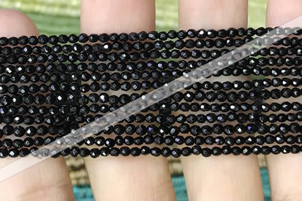 CTG1010 15.5 inches 2mm faceted round tiny black agate beads