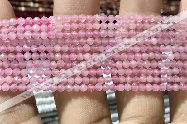 CTG1016 15.5 inches 2mm faceted round tiny rose quartz beads