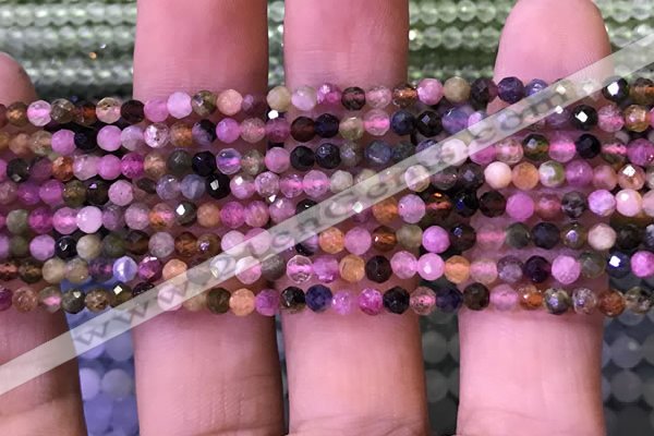 CTG1138 15.5 inches 3mm faceted round tiny tourmaline beads