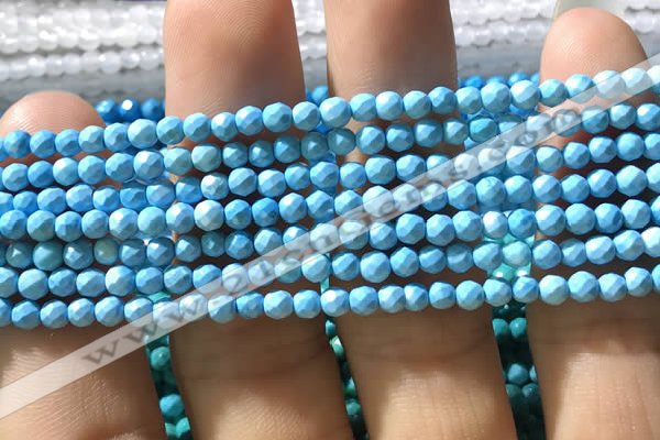 CTG1174 15.5 inches 3mm faceted round tiny turquoise beads