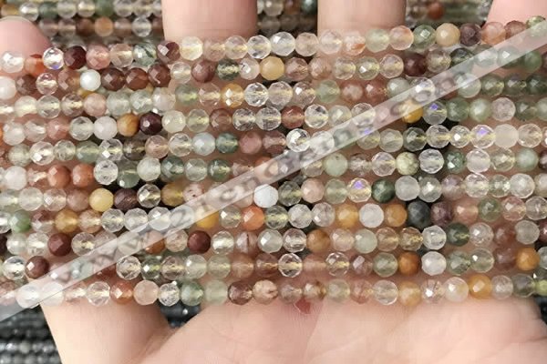 CTG1356 15.5 inches 4mm faceted round mixed quartz beads