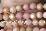 CTG1432 15.5 inches 2mm faceted round pink wooden fossil jasper beads