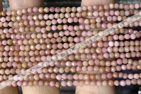 CTG1432 15.5 inches 2mm faceted round pink wooden fossil jasper beads