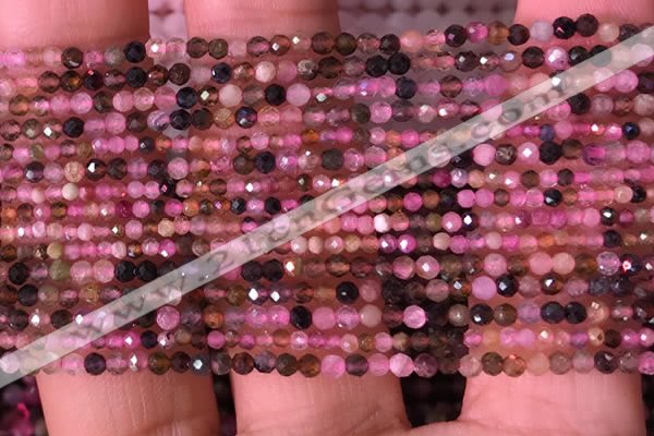 CTG1436 15.5 inches 2mm faceted round tourmaline beads wholesale