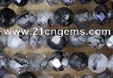 CTG1490 15.5 inches 3mm faceted round black rutilated quartz beads