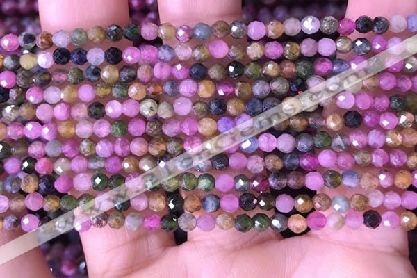 CTG1511 15.5 inches 3mm faceted round tourmaline beads wholesale