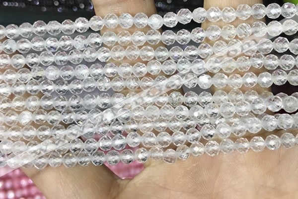 CTG1530 15.5 inches 4mm faceted round white crystal beads wholesale