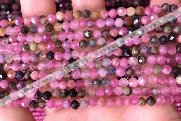 CTG1543 15.5 inches 4mm faceted round tourmaline beads wholesale