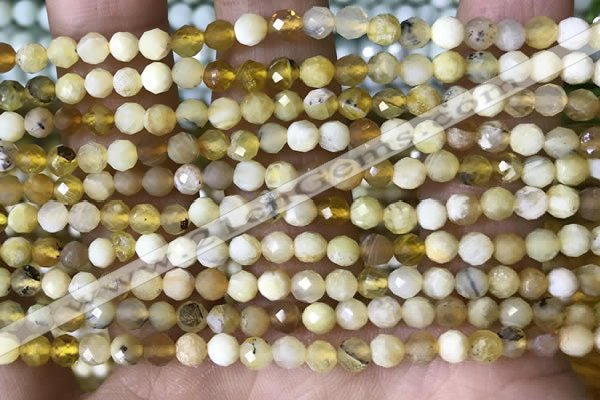 CTG1558 15.5 inches 4mm faceted round yellow opal beads