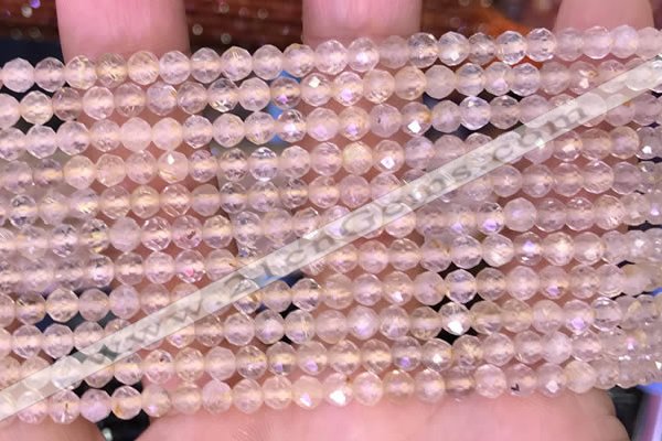 CTG1628 15.5 inches 4mm faceted round tiny golden rutilated quartz beads