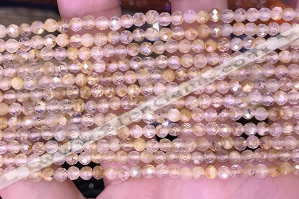 CTG1630 15.5 inches 3mm faceted round tiny golden rutilated quartz beads