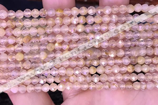 CTG1631 15.5 inches 4mm faceted round tiny golden rutilated quartz beads
