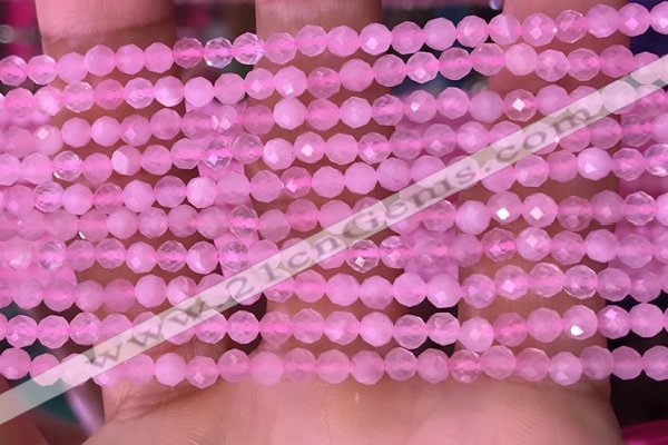 CTG1635 15.5 inches 3.5mm faceted round tiny rose quartz beads