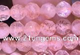 CTG1648 15.5 inches 4mm faceted round tiny strawberry quartz beads