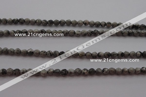 CTG215 15.5 inches 3mm faceted round tiny grey picture jasper beads