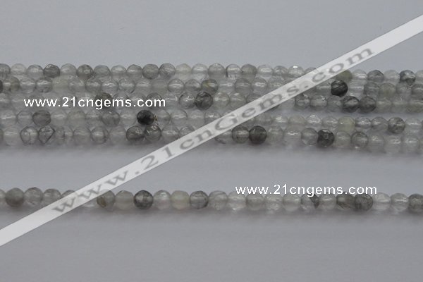 CTG220 15.5 inches 3mm faceted round tiny cloudy quartz beads