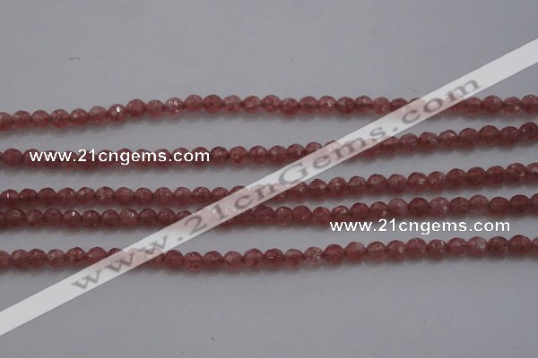 CTG223 15.5 inches 3mm faceted round tiny strawberry quartz beads